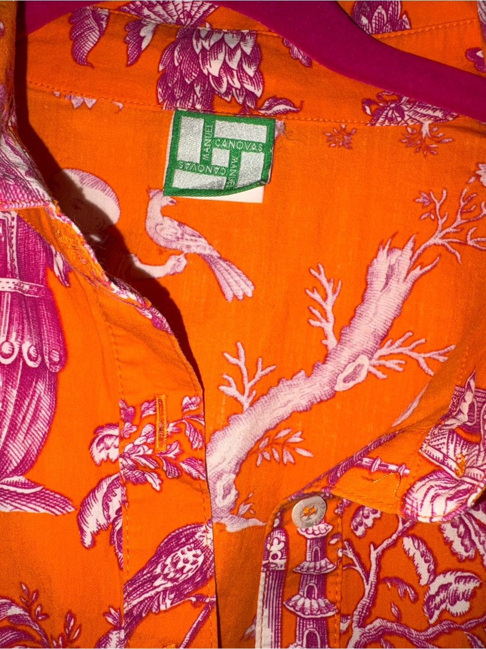 Orange & Pink Toile Scenic Print Button-Up Shirt 8 - Picture 4 of 7
